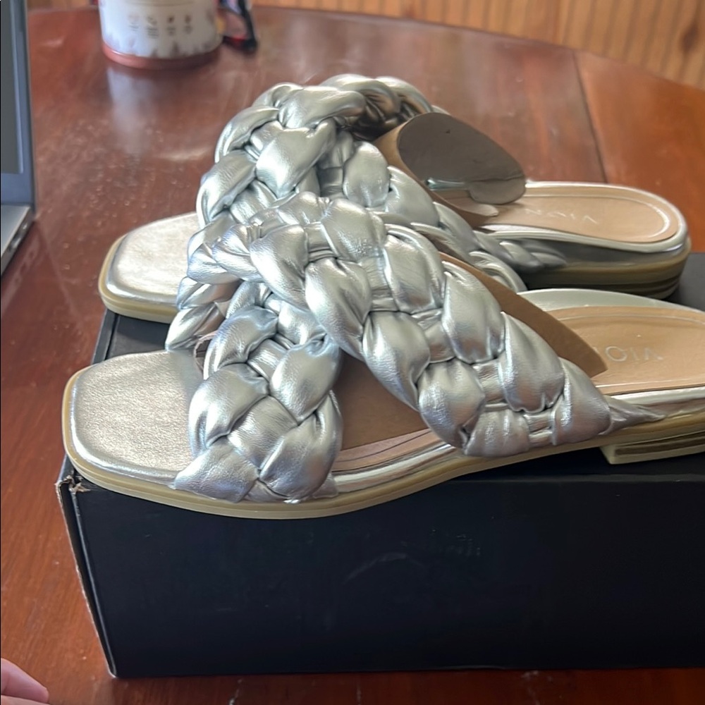 Vionic Silver Sandals With Braided Design - image 4